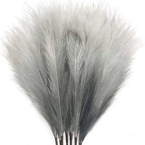 8Pcs 3FT Colorful Faux Pampas Grass, JOENCOST Fake Artificial Pampass Grass Decor, Filler Tall Pampas Grass Reed Fluffy Stems Plant for Home Boho Living Room Wedding Decoration (Gray)