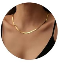 HSWYFCJY Or Schlangenkette Damen Halskette Fischgrätenhalskette Choker Halsband Halskette für Frauen Mädchen,Breite 3mm, Länge 18 Zoll