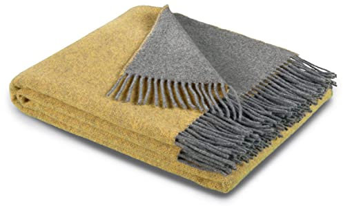 biederlack Plaid Schurwolle/Kaschmir gelb/grau Größe 150x200 cm