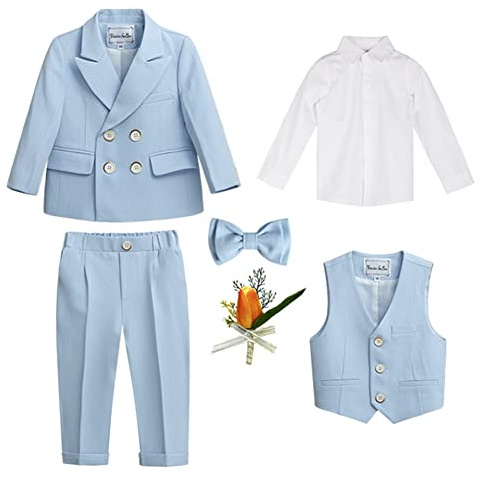 Completo da Bambino 4/5/6 Pezzi Eleganti Abiti da Cerimonia Gentleman Smoking da Ragazzo Abito Formale Doppiopetto da Battesimo Bambini e Ragazzi Gentiluomo Vestito per Matrimonio Festa 6-7 anni