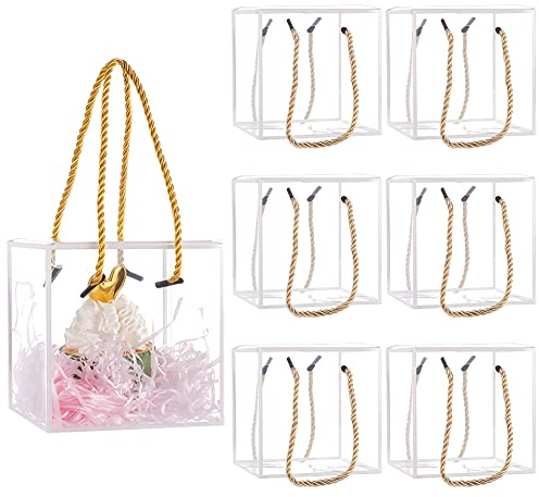 BENECREAT 10 set genomskinlig presentförpackning i PVC, 12 x 12 x 12 cm, fyrkantiga favoritlådor med vit kant, spets och handtag för godis, choklad, festgåvor, semesterförpackning