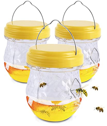 Pack Of 3 Wasp Traps Outdoor Hanging, Wasp Catchers For Garden Farm Plants, Fruit Fly Traps, Yellow Jacket Bee Killer, Insect Control, Bottle For Wasp Bait Attractant Fluid, Waterproof Reusable