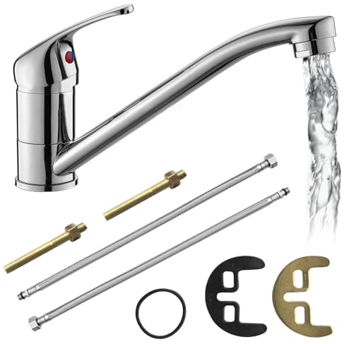PLLYPE Wasserhahn Küche, Küchenarmatur, 360° Drehbar Spültischarmatur, mit 2 Anschlussschlauch, Kaltes und Heißes Wasser Vorhanden, für Küchen, Badezimmer