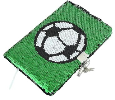 YTHYTHYTH School Sequin Journal Boy Girl Football Pattern for Kids with Lock Keys Green Gift Fashion Smooth Writing Home Office Portable