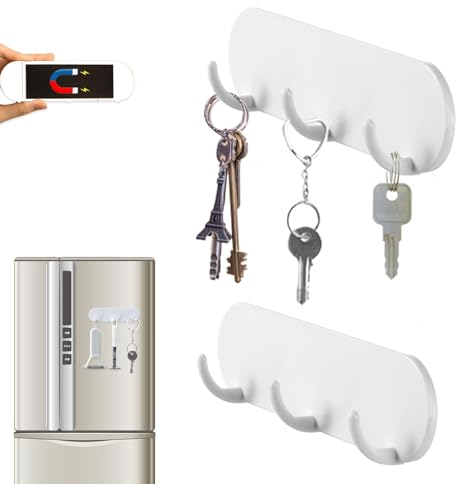 Porte-clés magnétique 2-Pack avec 3 crochets pour réfrigérateur, cuisine et buanderie