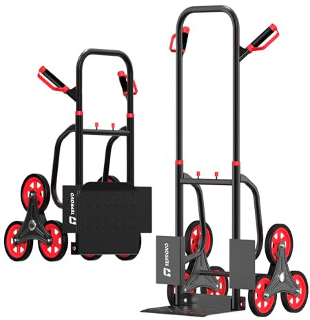 Teprovo Stair Climbing Hand Truck 440lb，Heavy Duty Dolly Cart for Stairs，Thickened Upgraded Steel Tube Folding Stair Climbing Trolley with Six Wheels and Telescoping Handle