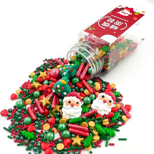 Décoration Parsemée Comestible de Noël 100g, Sprinkles Noel, Décoration Comestible pour Gâteaux de Noël, Parfaite pour Orner Diverses Pâtisseries, Cupcakes et Biscuits