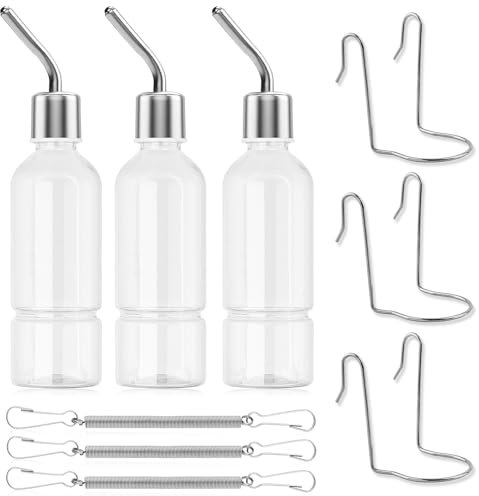 3 Pcs Rabbit Water Bottle, Portable Automatic Pet Hanging Water Bottles No Drips Hamster Water Dispenser Bottles with Holder (Clear, 180ml)