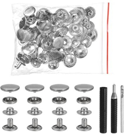 HARFINGTON 50 Set Leather Snap Fasteners Kit 17mm Metal Snap Button Press Studs Leather Rivets Snaps with 3 Setter Tools for Clothes Jackets Jeans Wears Bags, White