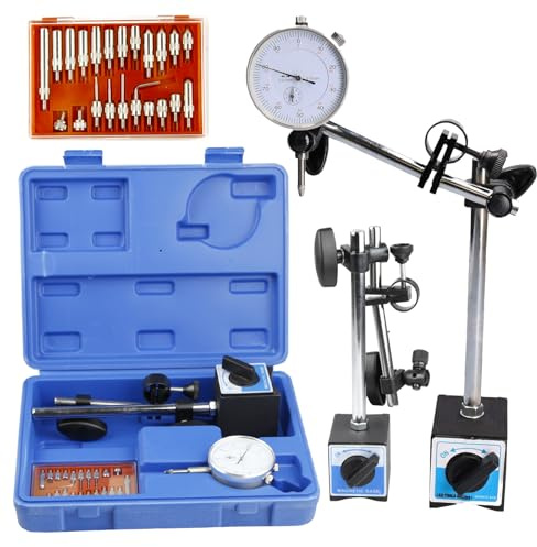 22-Piece Dial Indicator with Magnetic Base, Adjustable Long Arm 0-10mm Tester Gage Gauge 0.01mm with Storage Case