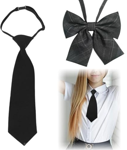VONJUMA 2 Pezzi Cravatta Regolabile Per Ragazze Lunga Uniforme JK Elastico Preannodato Lucido Effetto Seta