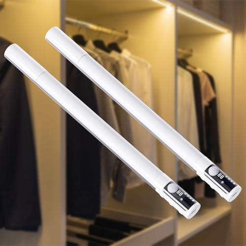Quntis 2Pack Vit Skåpbelysning med Rörelsesensor – Uppladdningsbar | Trådlös stavlampa med inbyggt batteri för automatisk belysning. Perfekt i köket, garderoben, bokhyllan eller på trappen.