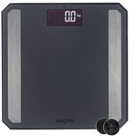 Salter Matte Black Bathroom Analyser Scale, 180 Kg Capacity | Body fat, body water, muscle mass, bone mass, BMI and BMR tracking, 8 user memory, athlete mode, digital LCD display