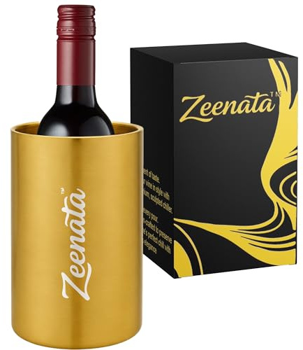 Insulated Wine Chiller Bucket, Stainless Steel Wine and Champagne Cooler, Double Wall Bottle Ice Bucket for Home Bar and Entertaining (gold)