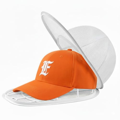 COONE Gabbia per lavaggio cappelli da baseball, gabbia pieghevole per lavatrice e lavastoviglie, pulitore per cappelli piatti e curvi, accessori per bucato (telaio bianco e rete)