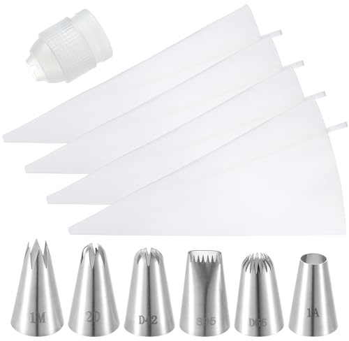 4 Pcs 24 inch Reusable Piping Bags and Tips Set 11Pcs Cotton Pastry Bags Kit Frosting Piping Kit, Durable Cotton Exterior for Cake Decorating, Cupcakes, Cookies, Home Bakers, Chefs