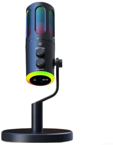 Zoegneer USB-kondensormikrofon med RGB-effekter, enkelriktad ljudinspelning, USB-C-utgång och 3,5 mm bildskärmsuttag för laptopspel, livestreaming, karaoke, podcasti