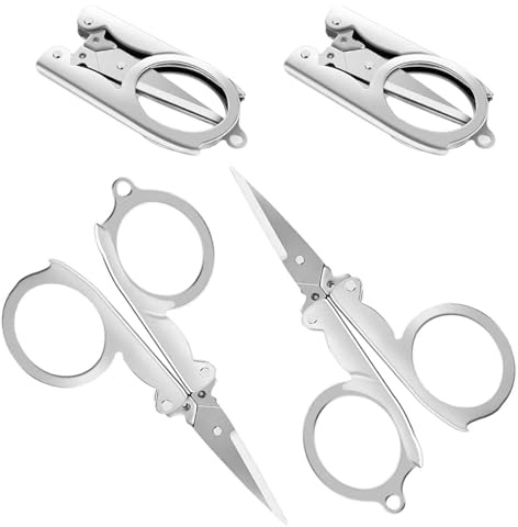 4PCS Folding Scissors Portable Mini Cutting Tool – Small Compact Foldable Travel Scissors for Craft Sewing – Lightweight Pocket Cutter for Paper Fabric Thread – Stainless Steel Sharp Blade Safety Lock