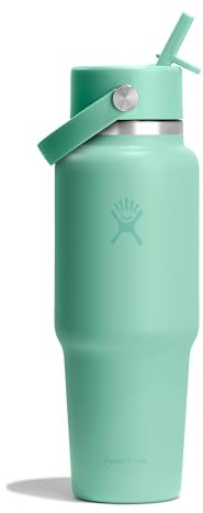 Hydro Flask – Wide Flex Straw Travel Bottle 946 ml (32 oz) – Stainless Steel, Leakproof, Fits Most Cupholders – Insulated Cold 24 Hrs – Wide Mouth, Ice Cube Friendly – Mermaid Green
