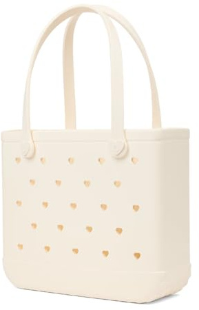 BOGG BAG Medium Tote – 15” x 12.5” x 5” – Durable, Washable, Tip-proof – Beach, Pool, Boat, Work, Sports (Coconut Cutout Hearts)