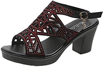Sandales Femme Chic Et Élégant Soirée - Sandales Femme Été Confortable Avec Strass Chaussures Ouverte Nu Pieds Talon Bloc Sandalette Respirant Chaussure Plateforme Nu Pieds De Marche Sandalette