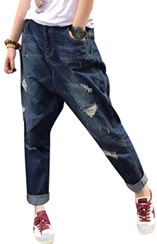 Youlee Femmes Taille Élastique Jambe Large Harem Pantalon Trou Jeans Style 8 M
