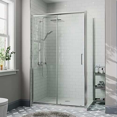 Diamond® 1200 x 760mm Sliding Shower Enclosure Door Screen for Wet Room Cubicle Enclosures, 8mm Toughened Safety Glass, Framed, Polished Chrome