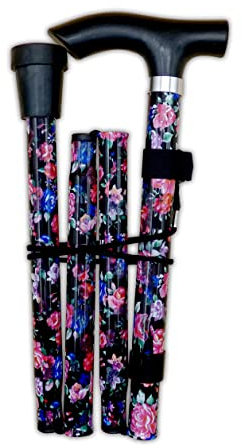 Life Healthcare Gehstock für Frauen für ältere Menschen oder Behinderte, zusammenklappbar, höhenverstellbar, Rechts- oder Linkshänder, rutschfeste Gummispitze, Handgelenkschlaufe, leicht (Schwarz