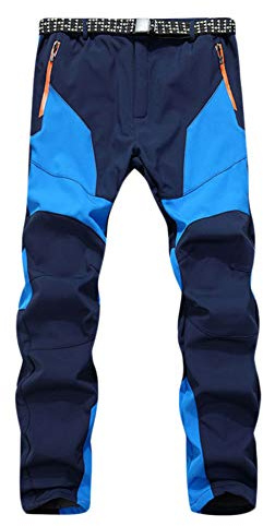 Homme Pantalon Softshell Doublé Polaire Coupe-Vent Imperméable Outdoor Sport Camping Randonnée Trekking Pantalon Thermique d'hiver Pantalon de Montagne Neige Escalade,Bleu,4XL