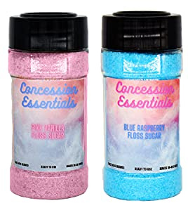 Perfectware 2ct- 16oz Jars of Cotton Candy Floss Sugar (Pink Vanilla and Blue Raspberry)