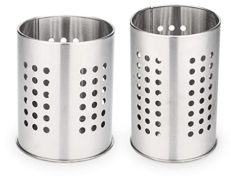Hotype Küchenutensilienhalter, Küchenutensilien Organizer aus Edelstahl, Runder Besteckkorb zum Organisieren für die Arbeitsfläche, Küchen Aufbewahrung, Silber, 2 Stück