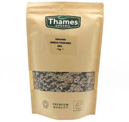 Organic Omega Four Seed Mix -1kg- Pumpkin, Sunflower, Sesame, Flax - No Additives, No Preservatives, High Fibre, High Protein, Raw Whole Seeds, Vegan, GMO Free, Certified Organic - Thames Organic