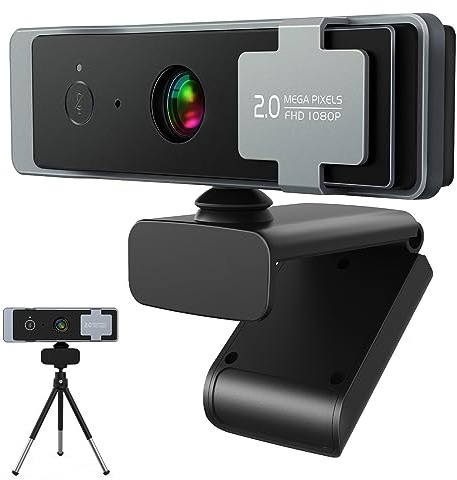 Webbkamera med mikrofon för skrivbord – 1080P HD USB-datorkameror med integritetsskydd och webbkamerastativ – Plug and play, för Zoom/Skype/Team, konferenser och videosamtal