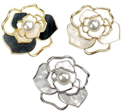 DDKY 3 Pièces Broche Femme Vêtement, Pins Décolleté, Camélia Alliage Pin Poitrine Doux Manteau pour Femmes