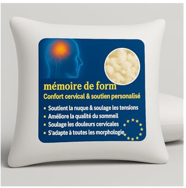 by sommiflex Lot de 2 OREILLERS 60x60 MÉMOIRE de Forme – SPÉCIAL CERVICALES –