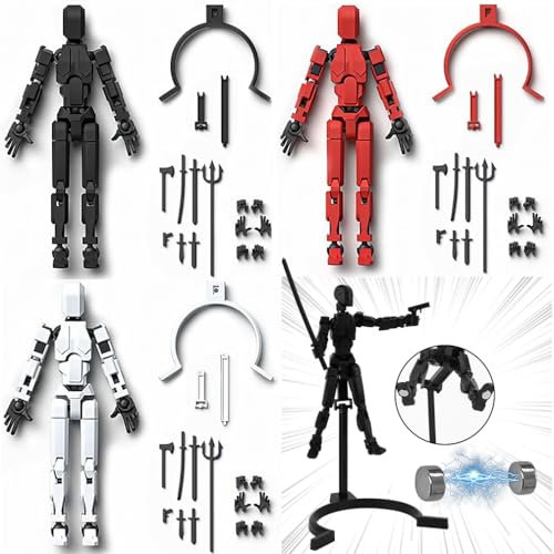 Cartlant 3 Stück T13 Action Figure, Magnetic Titan Actionfigur mit 7 Waffen und 3 Handtypen, 3D Druck Actionfiguren mit Mehreren Gelenken Dummy T 13 Lucky Roboter Figuren Desktop Dekorationen