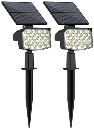 NACINIC Solarlampen für Außen 2 Stück 27 LED Solar Strahler Außen 3 Modi Solarleuchten IP65 Wasserdicht SolarStrahler für Außen Garten 6500K Kaltweiß Gartenleuchten für Terrasse, Hof, Weg