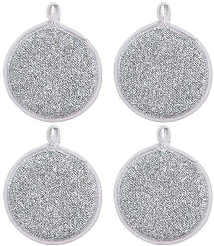 Lot De 4 Torchons Ronds Double Face, Chiffons De Nettoyage Humides Et Secs, Torchons Multi-Usages, Tampons À Récurer De Cuisine, Brosse À Récurer Douce, Brosse De Nettoyage De La Vaisselle