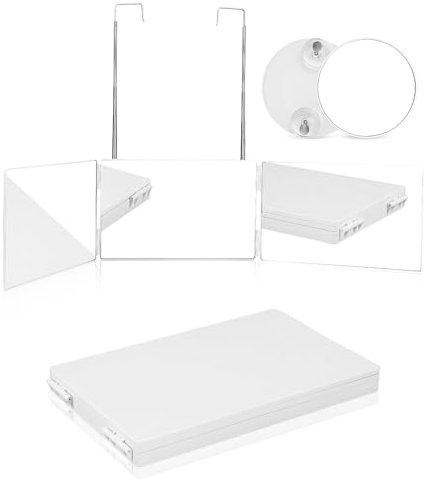 Xespis Espejo 360 de 3 Vías con Ganchos, Tocador Portátil, Plegable y Altura Ajustable, Aumento 10X para Corte de Pelo, Afeitado y Maquillaje
