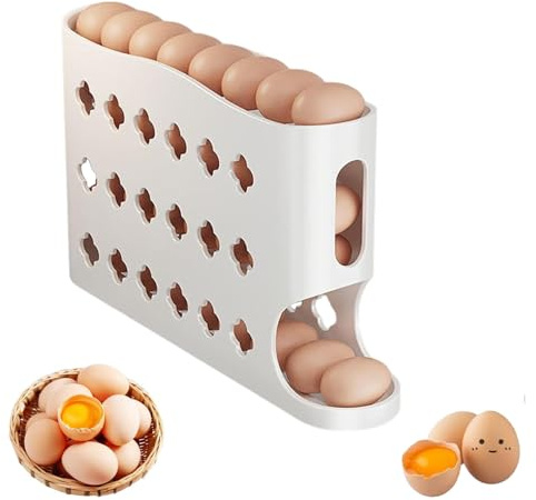 Contenitore Uova per Frigorifero Dispenser Automatico per Uova a 4 Livelli Porta Uova da Frigo per 30 Uova per Cucina e Dispensa