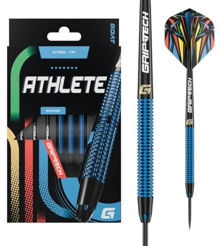 GOAT - Athlete Azul Brass Punta de Acero 12 G, Incluye 3 Barrels, 3 Flights y 3 Shafts