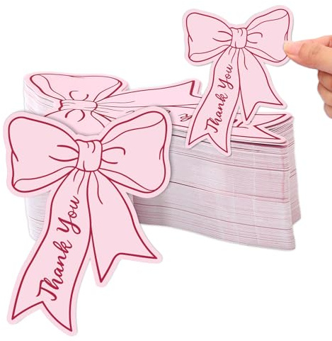 Whaline 100Pcs Pink Bow Mini Thank You Cards Bowknot Small Business Cards Thank You Notes for Stores Restaurants, 2.5 x 3.5 Inch