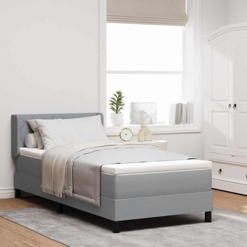 vidaXL Boxspring säng med justerbar huvudgavel i ljusgrått, 90 x 200 cm. Den har en modern design och ett avtagbart överdrag. Tillverkad av hållbart högdensitetsskum, perfekt för ditt sovrum.
