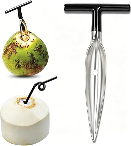 Coconut Opener Tool Stainless Steel Coconut Opener, 3.1 x 6.4 Non-Slip Handle Coconut Tool for Easy Use, Young Fresh Green Coconut Opener Tool Coconut Punch Tool for Home and Outdoor Use
