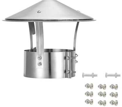 Fumaiolo Comignolo Canna Fumaria Camino Cappello, Terminale Canna Fumaria Antivento E Antipioggia, Cappello Uscita Fumi Antipioggia Base Tonda, Cappa In Acciaio Inox(130 mm(5.118 in))