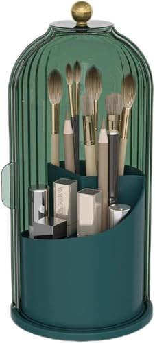 Organiseur de maquillage, organisateur de parfum, soins de la peau, coiffeuse avec couvercle anti-poussière rotatif à 360°, rangement de maquillage pour coiffeuse et salle de bain, vert