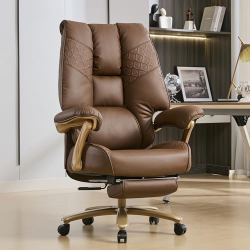 EXCEBET XXL Big and Tall Office Chair 180kg, Heavy Duty Executive Computer Chair with Spring Box & Moulded Foam Seat, Extra Wide Ergonomic Desk Chair with Footrest for Long Hours Sitting (Browm)