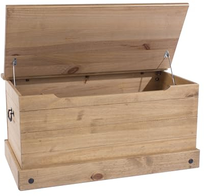 Home Source Solid Pine Wood Ottoman Storage Chest Bedding Box, Natural Finish