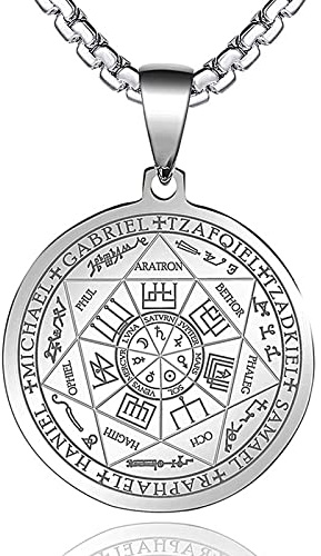 FLYUN Seven Archangels Pendant Necklace For Men Women Protection Amulet Archangel Michael Coin Pendant Necklace Gabriel Uriel Spiritual Stainless Steel Medal Necklace 24 inches