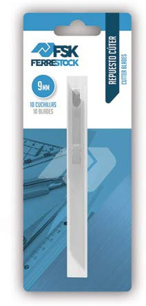 Ferrestock FSKTWR009B blíster con dispensador de 10 cuchillas de recambio para cúter de 9mm, afilado de precisión para cortar de forma limpia y profesional cualquier material